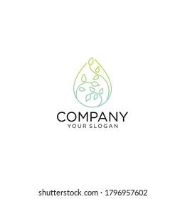 natural leaf water drop logo. Modern outline design of natural water droplets. Vector line art icon template