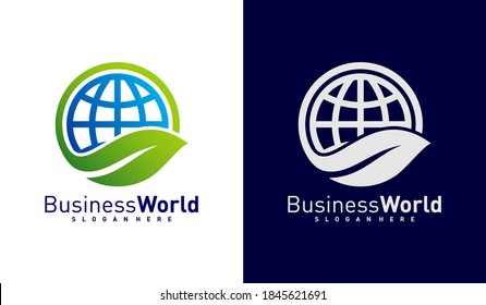 Natural leaf and World logo design vector, Colorful World logo design template, Icon symbol