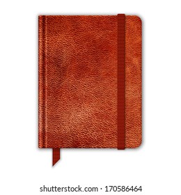 Natural Leather Notebook. Copybook With Band And Bookmark. Vector