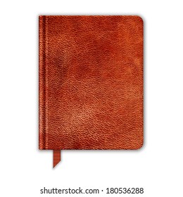 Natural Leather Notebook. Copybook With Bookmark. Vector