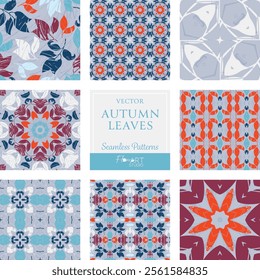 Natural leaves and floral seamless patterns collection. Vector design for paper, cover, fabric, interior decor