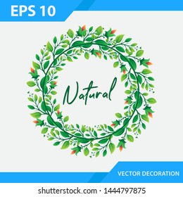 Natural leaves frame, Vector green earth day art leaf, Decoration natural, holiday poster, vector illustration with leaves, promotion, flyer, invitation, cover, wallpaper