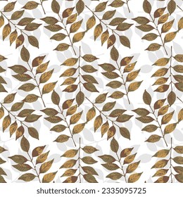 Natural  leaves. Grunge foliage pattern.Dark grunge texture. Vintage floral background. Elegant seamless pattern 