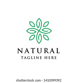 natural leaves with mono line style logo icon vector template