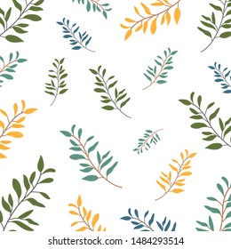 Natural leaves pattern. Seamless leaves pattern. Pattern background. Botanical background with leaves. Vector illustration.
