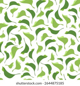 Natural leaves seamless pattern with hand drawn Botanical Green tea, basil, mint, apple or lilac bush foliage, eco abstract leaf texture on white background for fabric design, packaging or print