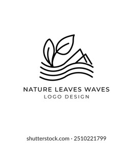natural leaves waves mountains logo design idea