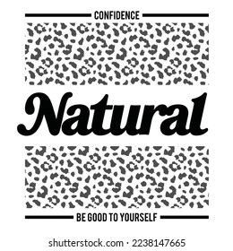 natural - fondo leopardo. Diseño de eslóganes de tipografía de moda. Ilustración vectorial sobre fondo blanco.