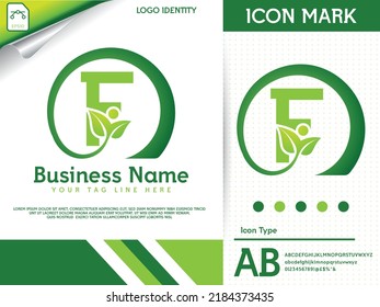 Natural letter f with leaf colorful logo template