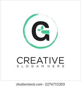 Natural Letter G Brush logo design vector template. Leaf icon