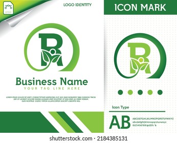 Natural letter r with leaf colorful logo template