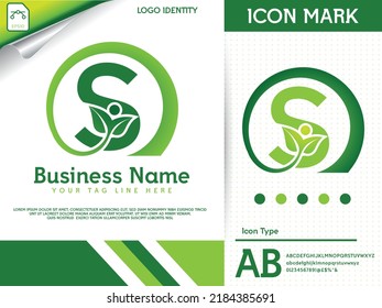 Natural letter s with leaf colorful logo template