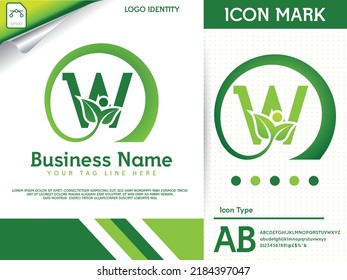 Natural letter w with leaf colorful logo template