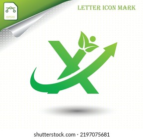 Natural letter X with eco logo design template