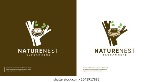 natural life with the concept of bird nests and eggs, environmental care, natural protection, graphic vector template.