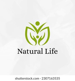 Natural life logo vector, hand, person and leaf symbol.