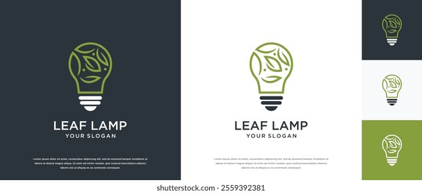 Natural light bulb technology logo design. Technology leaf light logo template. Natural energy logo symbol icon