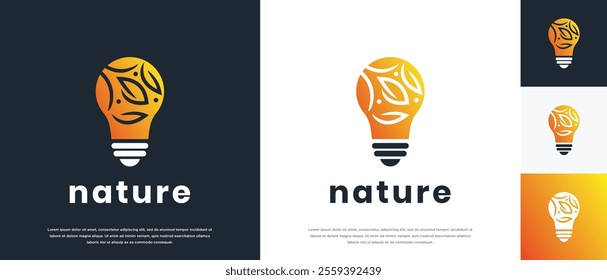 Natural light bulb technology logo design. Technology leaf light logo template. Natural energy logo symbol icon