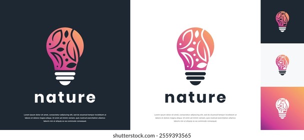 Natural light bulb technology logo design. Technology leaf light logo template. Natural energy logo symbol icon