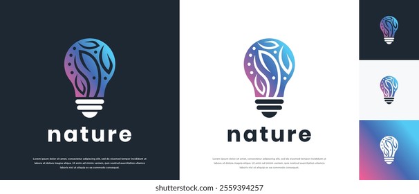 Natural light bulb technology logo design. Technology leaf light logo template. Natural energy logo symbol icon