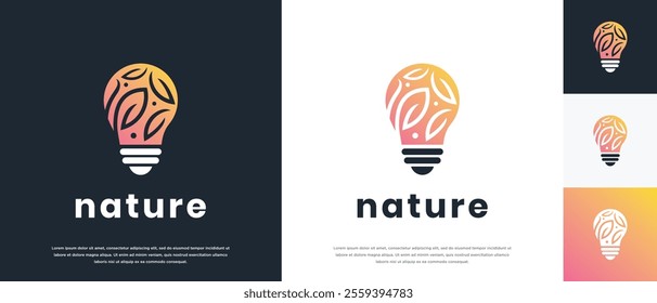 Natural light bulb technology logo design. Technology leaf light logo template. Natural energy logo symbol icon