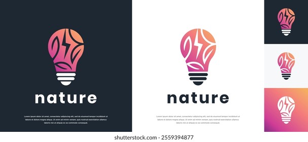 Natural light bulb technology logo design. Technology leaf light logo template. Natural energy logo symbol icon