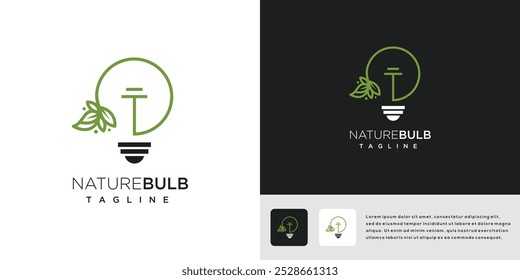 Logo de Vector de bombilla de luz natural. Icono de logotipo de energía natural.	
