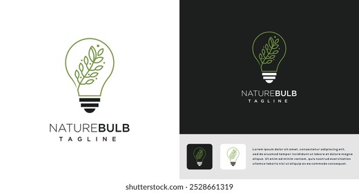 Logo de Vector de bombilla de luz natural. Icono de logotipo de energía natural.	