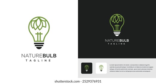 Logo de Vector de bombilla de luz natural. Icono de logotipo de energía natural.	