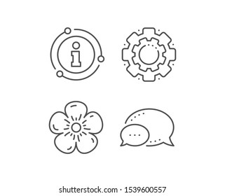 Natural linen line icon. Chat bubble, info sign elements. Organic tested sign. Fair trade symbol. Linear natural linen outline icon. Information bubble. Vector