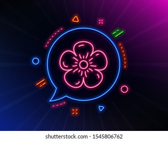 Natural linen line icon. Neon laser lights. Organic tested sign. Fair trade symbol. Glow laser speech bubble. Neon lights chat bubble. Banner badge with natural linen icon. Vector