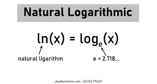 Natural logarithmic function formula in mathematics. Logarithm with base e.