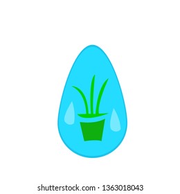 natural logo blue shiny drop of water with a green plant in a pot concept of the environment