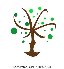 natural logo brown tree with green leaves of a round shape and sharp patterns. environment and forest concept