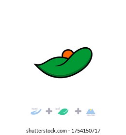 Natural logo, a combination of hand, leaf and mountain icons, symbolizes the care for the environment and nature, modern design, simple, minimal, and colorful with outline.