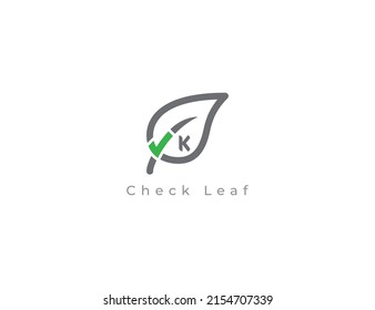 Natural Logo Concept sign icon symbol Design with Letter K. Leaf and Checkmark Combination. Vector illustration logo template