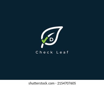 Natural Logo Concept sign icon symbol Design with Letter D. Leaf and Checkmark Combination. Vector illustration logo template