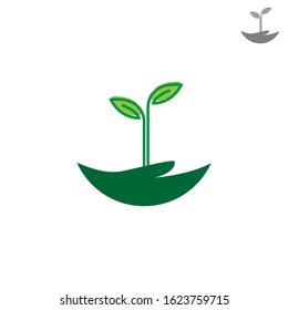 natural logo design concept with the combination of leaf and hand illustration icons. green natural logos for plantations, farmers, company products and graphic design. modern templates

