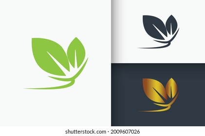 Natural Logo Design Green Golden And Black Leaf