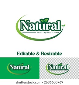 Natural Logo Design with Leaf Element – Organic and Eco Friendly Brand Concept, Natural care typography logo design vector.