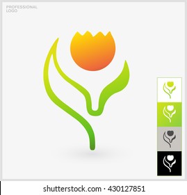 Natural logo elements. Vector illustration of one single flower designed on a plain white backdrop.