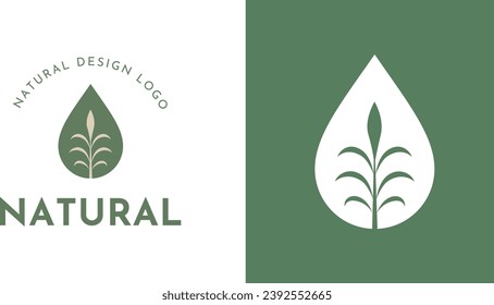 NATURAL logo featuring a leaf design within a droplet, in shades of green and beige.