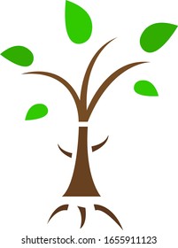 natural logo Forest brown tree and green leaves plant divided into parts object on a white background environmental concept