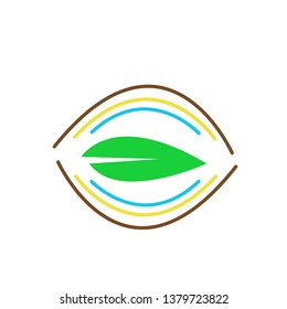natural logo green leaf around which multi-colored semi-circular lines signifying the earth water and sun environmental concept