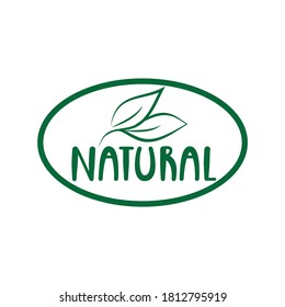 Natural logo green leaf label  for veggie or vegetarian food package design. Isolated green leaf icon for vegetarian bio nutrition and healthy diet or vegan restaurant menu symbol.