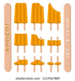Natural logo icon for apricot ice cream sorbet in different forms. Apricot pattern consisting of sweet cold ice cream sorbet, tasty frozen dessert. Fresh taste fruit ice cream sorbet of orange apricot