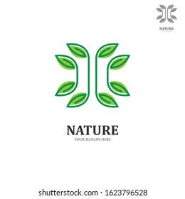 natural logo with a leaf icon design. symbol of the art line. white background natural green logo for plantations, farmers, company products and graphic design. modern template