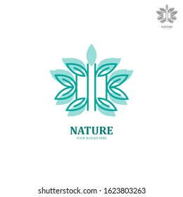 natural logo with a leaf icon design. line art symbol. blue natural logo for beauty, health, plantation, company products and graphic design. modern template