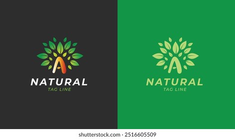 logotipo natural con conceptos de letra A. Logotipo de agricultura, agricultura, cultivo y semillas. Diseño de logotipo de Vector para la agricultura, campo agrícola, cosecha natural, asociación de agricultores y más.