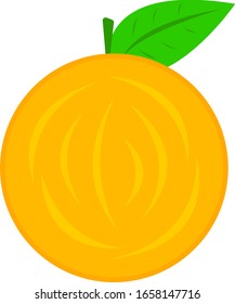 Natural logo orange bright tropical fruit with green leaf and patterns object on a white background concept of vitamins and food.